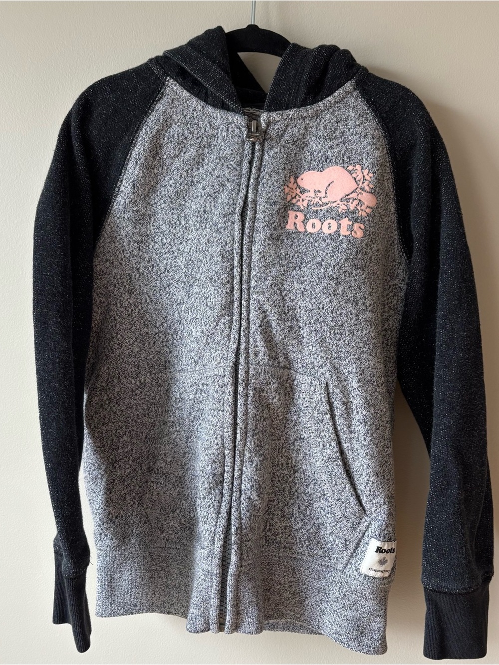 Roots Kids Salt and Pepper Grey Zip Hoodie Small
